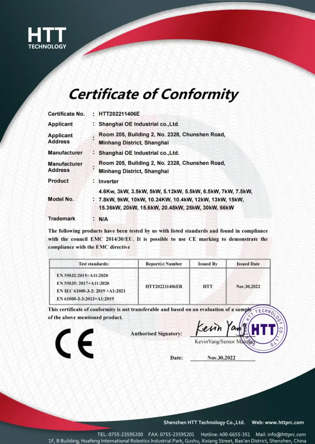 inverter certificate