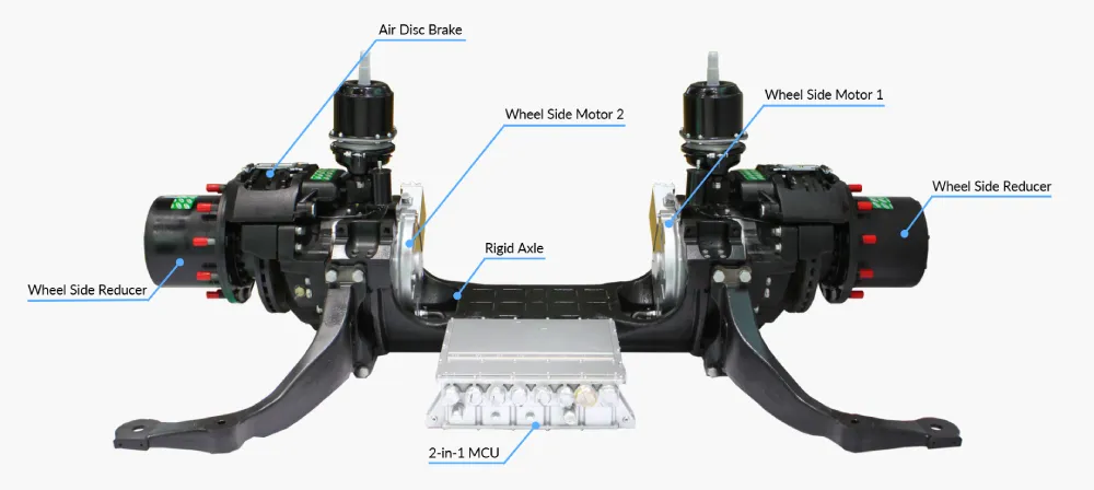 wheel side drive motor with rigid axle for electric bus powertrain