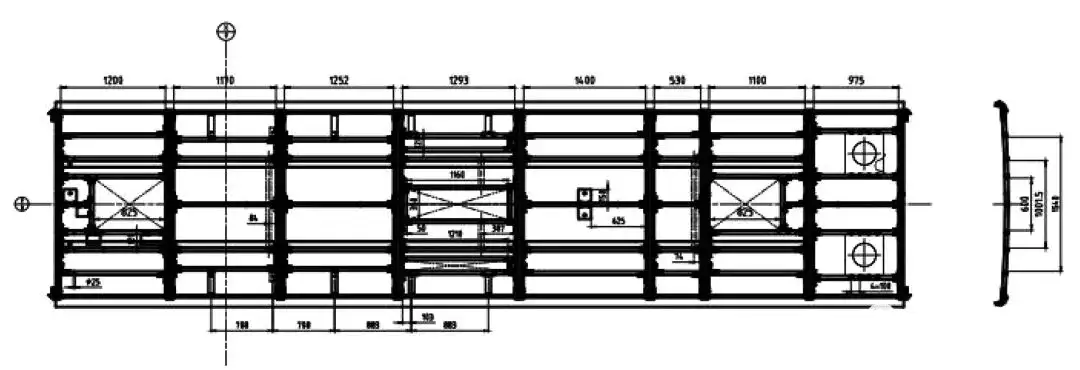 Skeleton layout of 10.5 m battery electric bus aluminum alloy roof