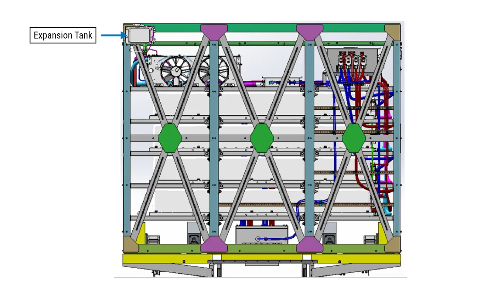 expansion tank on the battery system of the electric semi trucks