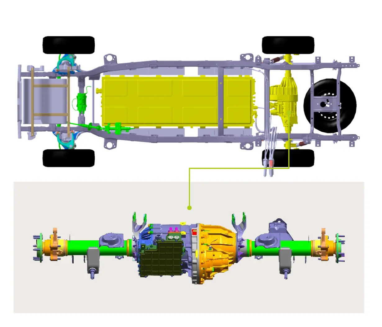 brogen m-series electric axle for pickup trucks installed on the chassis